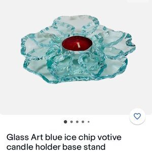 GLASS ART Blue Ice Chip Votive candle holder base stand